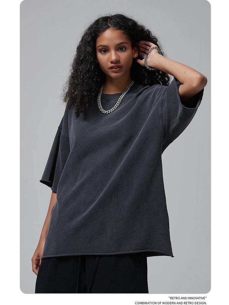 ARTIE Men's 2024 Spring/Summer Vintage Washed Curled Short-Sleeve T-Shirt - American Street Style.