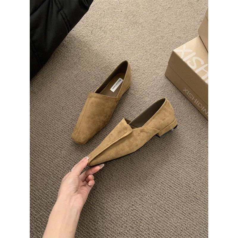 

Ретро квадратный носок нишевые одинарные туфли женская обувь весна и осень с юбкой с юбкой замша низкий каблук 35 абрикосовый