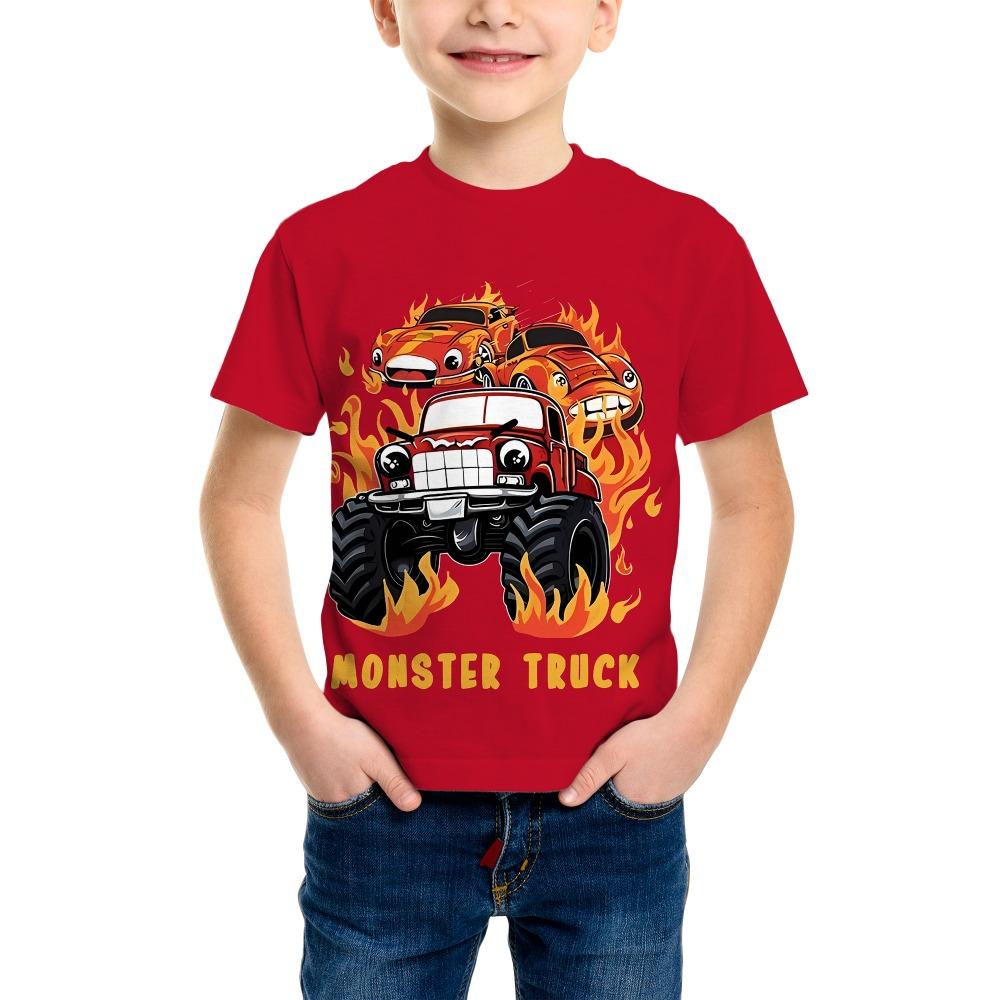 Boys' fashionable 3D printed T-shirt - short sleeved round neck casual street wear, suitable for young people's bicycle design