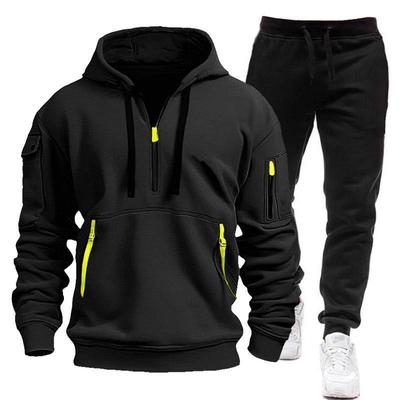 Set con felpa con cappuccio e felpa da uomo con tasche multiple per primavera/autunno con cerniera