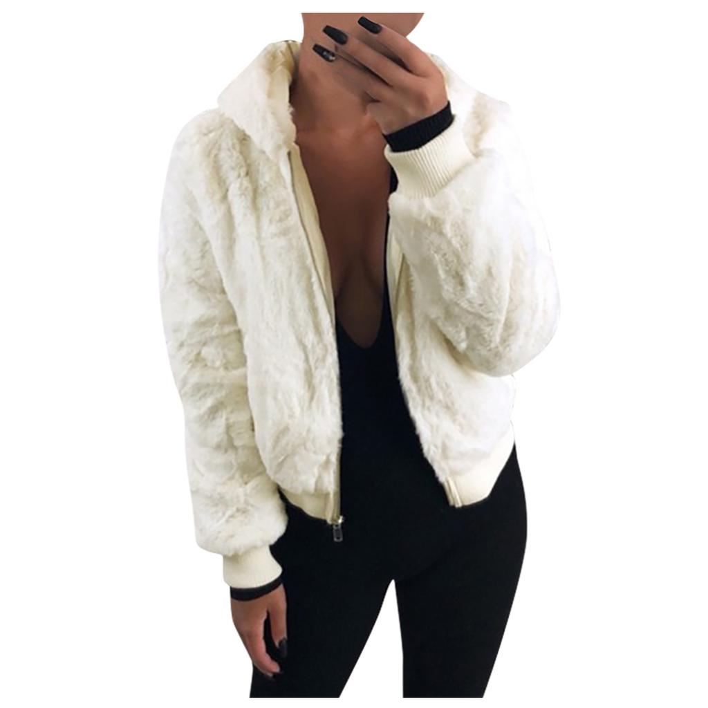 Women's Fashion Casual Hooded Zipper Prokets Solid Long Sleeve Plush Coat