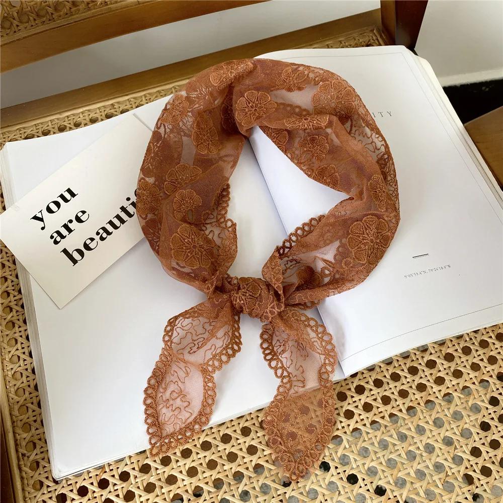Flower Lace Triangle Scarf Women's Spring and Autumn Summer Korea Hollow Fashion Scarf Small Headscarf Strap Decoration