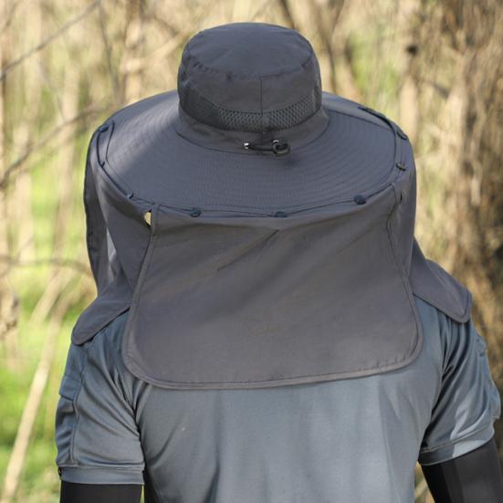 Bucket Hat Lightweight Breathable Water-Repellent Fabric Hiking Hat Adjustable Chin Cord Foldable Neck Guard Sun Hat with 2 Fans