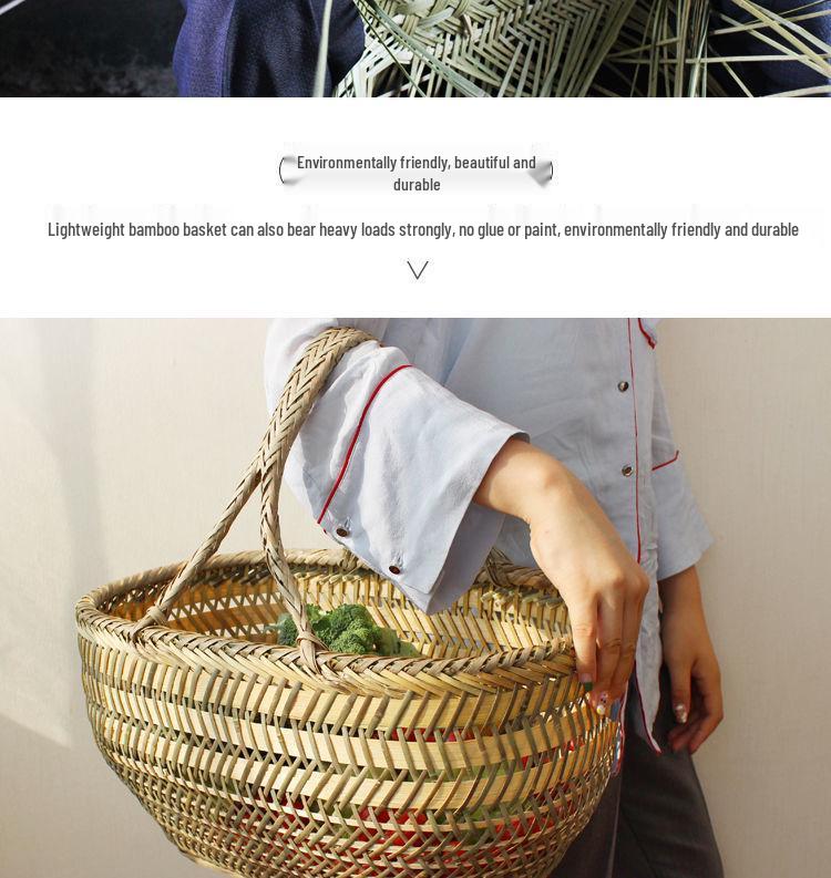 Bamboo Weave Vegetable Shopping Basket - Handmade, Handheld Kitchen Storage