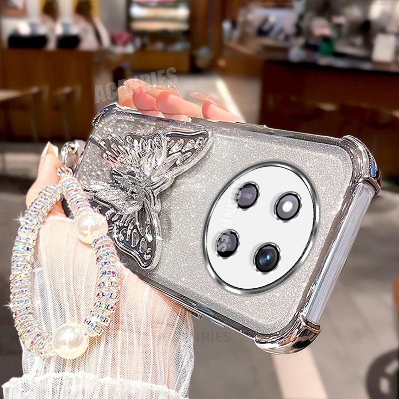 Magic7lite Lanyard Plating Butterfly Holder Silicone Case For Honor Magic 7 6 5 Magic7 Lite Pro X9c Shockproof Stand Back Cover