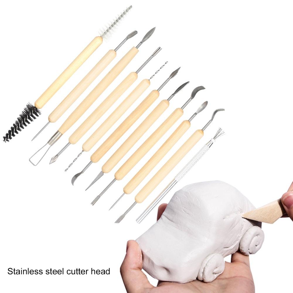 11PCS Clay Modeling Wood Clay Sculpting Tools Printmaking Carving Smooth Surface Finish Printmaking Carving Knives
