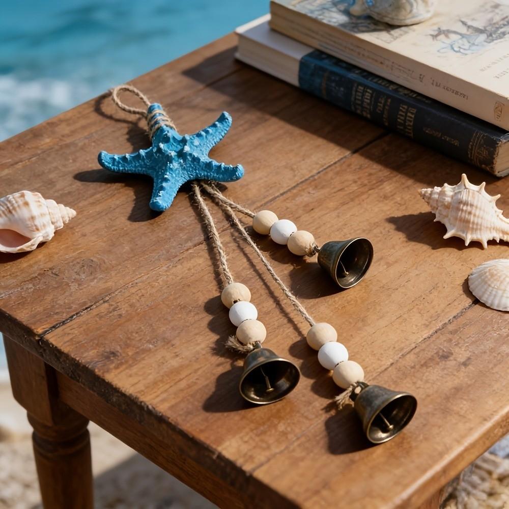 Wooden Beads Beach Decor Metal Bells Ocean Themed Hanging Ornament Starfish Wind Chime  Home Decor