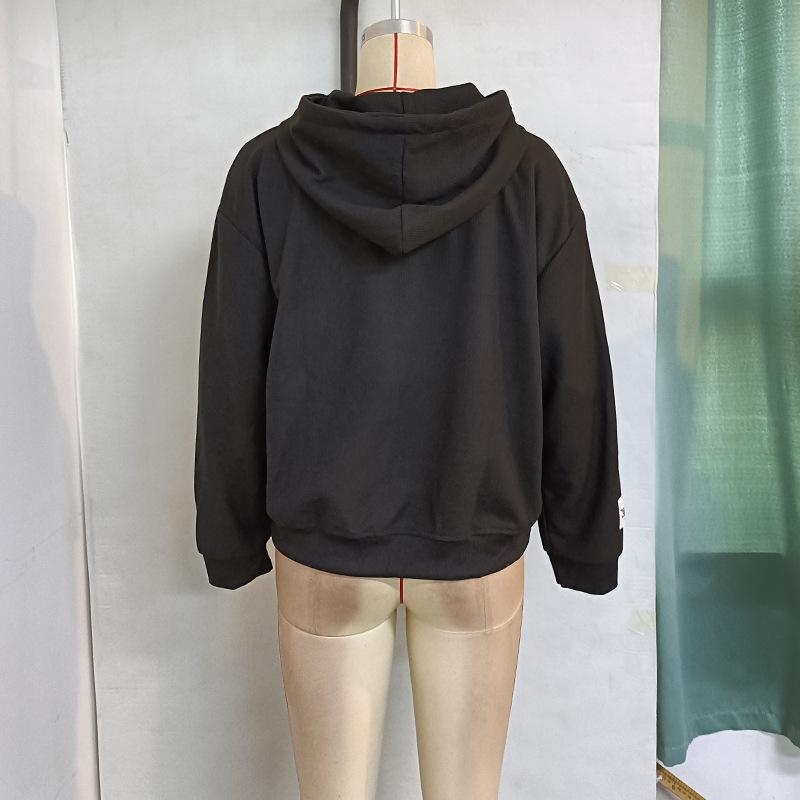 Jachetă Casual de Toamnă pentru Femei, Largă, cu Mâneci Lungi, cu Glugă, Imprimeu cu Litere