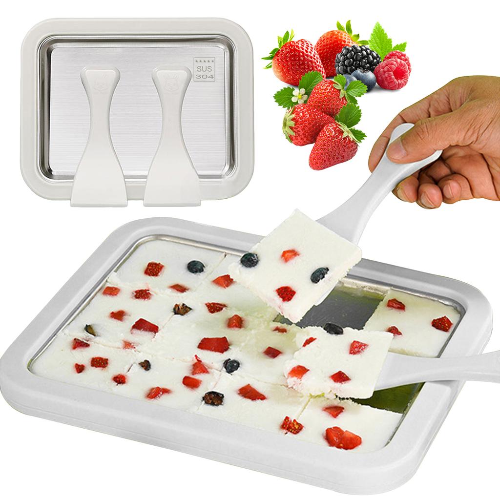 Sofortige Eismaschine mit 2 Schabern Rollende Eismaschine Edelstahl Geeignet für Familien und Partys