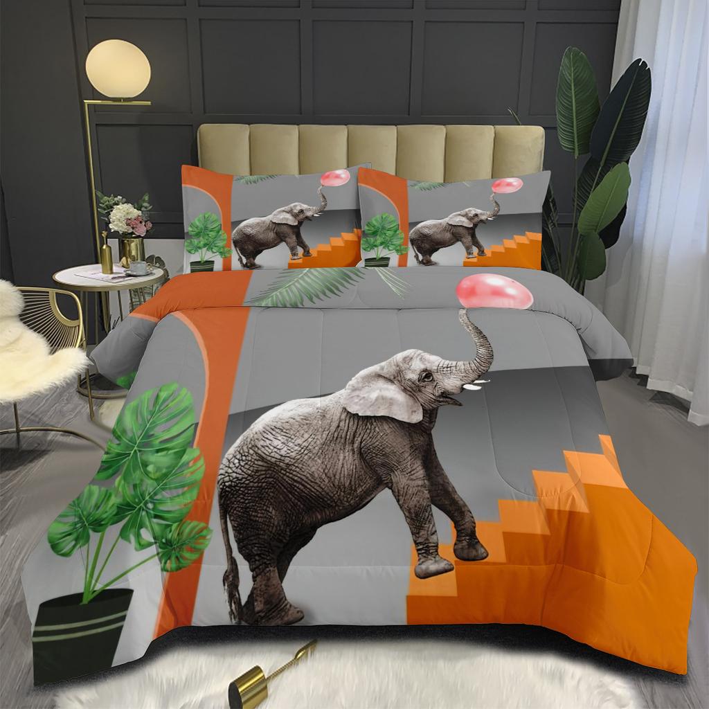 Digital Printing Quilt Three-piece Set Large Elephant Animal Thickened Fat Quilt Cover