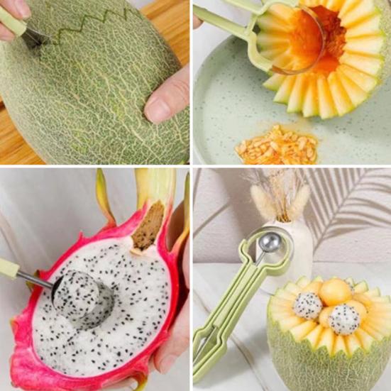 Stainless Steel Fruit Carving Knife Melon Baller Set 3-In-1 Watermelon Scoop Decorating Tool for Fruit Art Kitchen Tool for DIY Platters Desserts