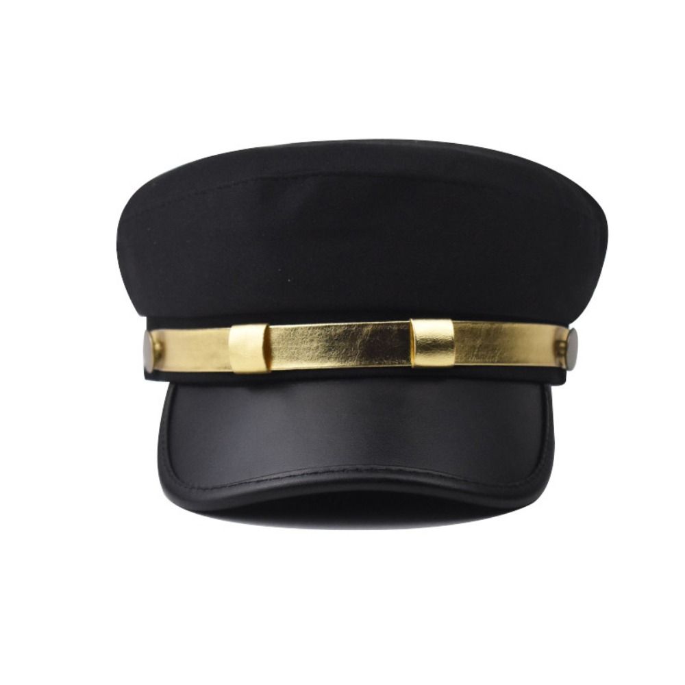 Cotton Sailor Cap Gold Band Flat Top Beret Vintage Captain Hat For Men Women