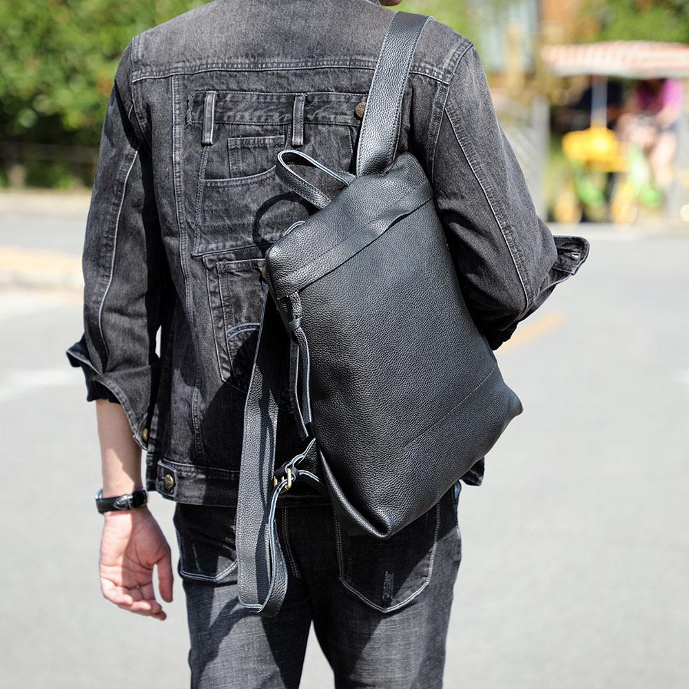 Genuine Cowhide Leather Minimalist Backpack: Handmade, Simple, Versatile Design for Men and Women.
