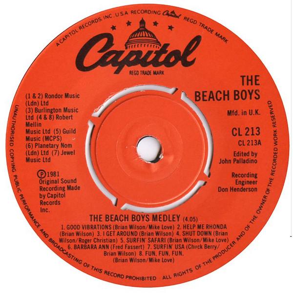 

7inch Record BEACH BOYS Beach Boys Medley CL213 CAPITOL 1981 UK Rock Used