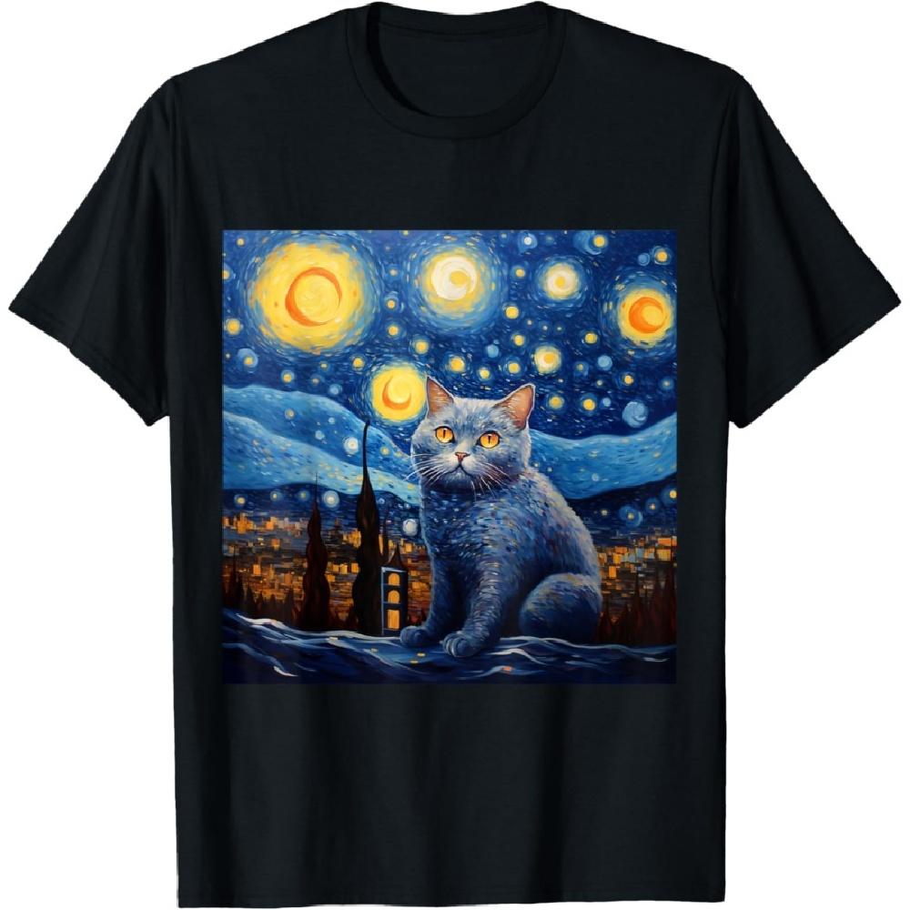 

British Shorthair Cat Starry Night - British Shorthair Cat T-Shirt for Men Women Kids(1) S