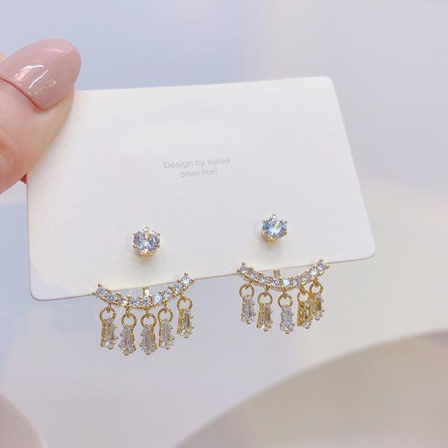 New Design Fashion Jewelry Exquisite Shiny 14K Real Gold Plating Tassel Zircon Earrings Elegant Women's Wedding Party Earrings