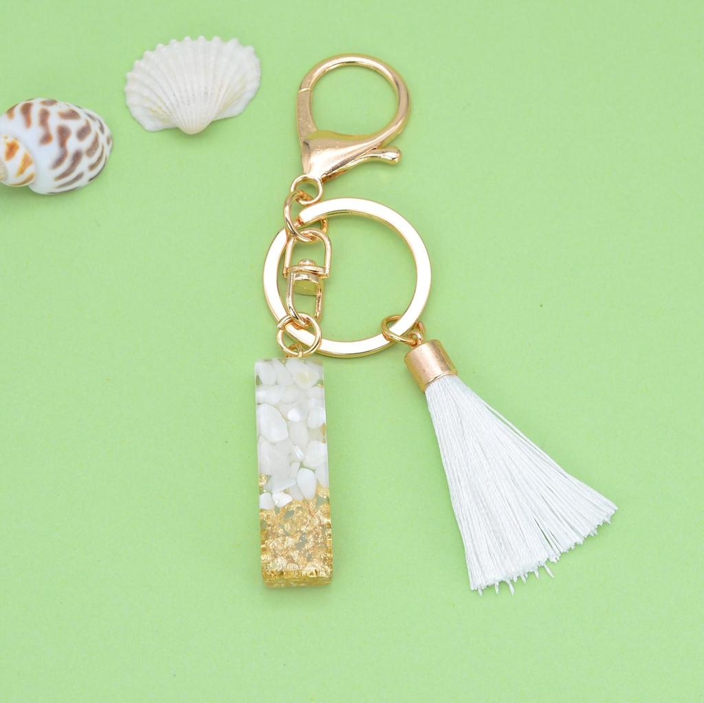Trendy White Tassel Letter Keychain with Crystal Pendant