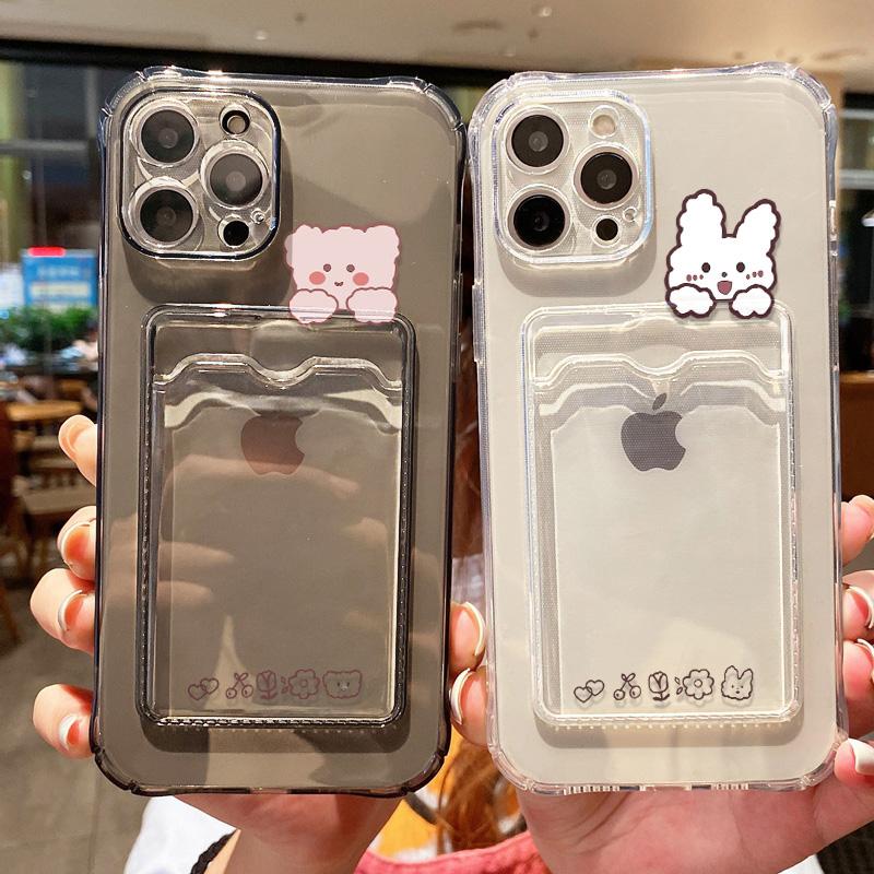 Niedliche Bären Handyhülle Für iPhone 15 Hülle für iPhone 11 12 13 14 16 15 Pro Max 7 8 Plus XR X XS SE Weiche Kartenfach Transparente Hülle