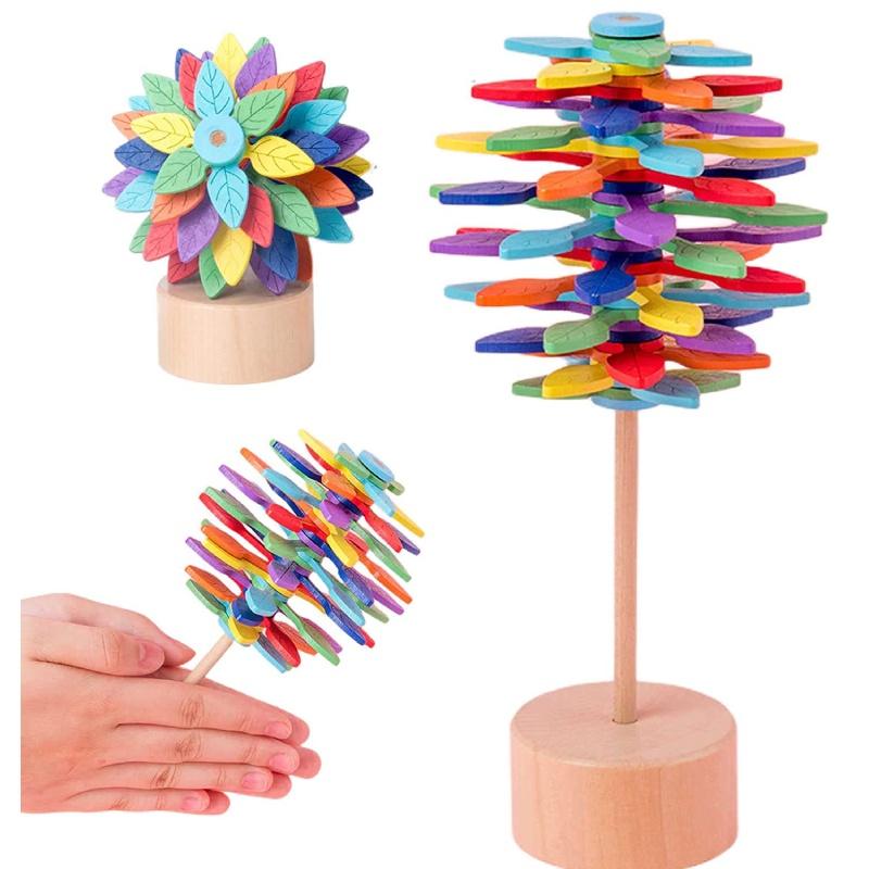 Wooden Fibonnaci Spiral Tree Decompression Toy For Children By Muzhixing Colorful Leaves And Macaron Round Pieces