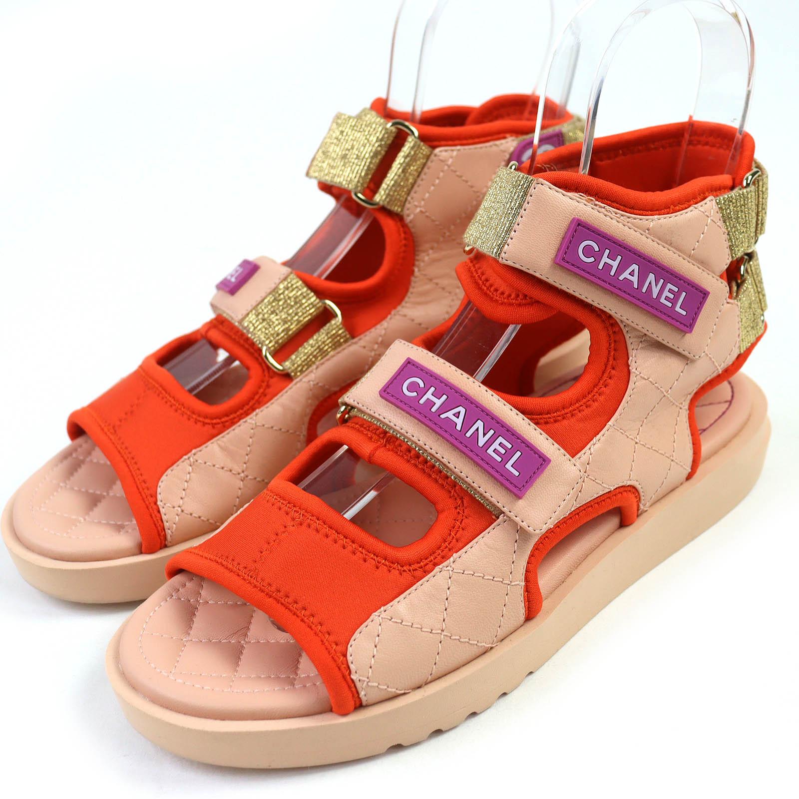 

Excellent CHANEL Sandals Salmon Pink Orange leather Women 37 G37231 Used