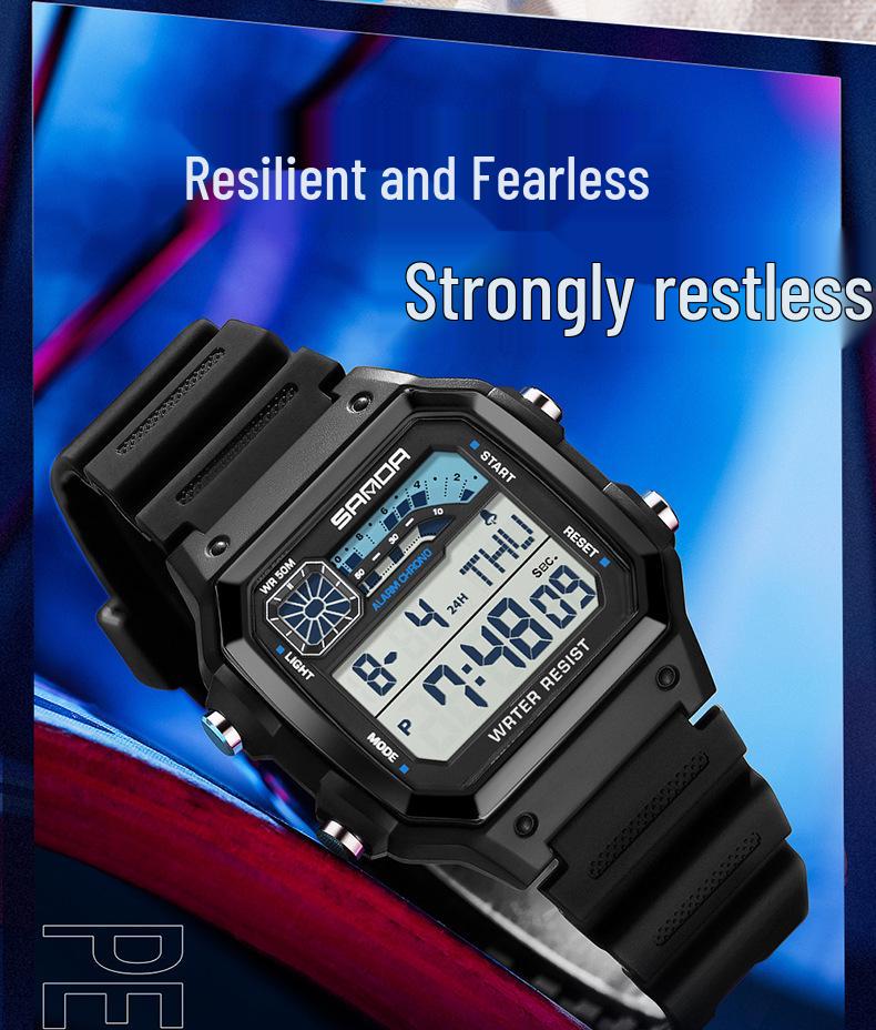 Sanda Sports Waterproof Square Electronic Watch for Teens - Unisex Fashionable and Simple Design
