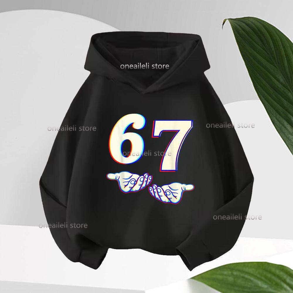 Long Sleeve Graphic Funny 67 Cute Children's Hoodies Hooded Sweatshirt Casual Fashion Novelty Fleece Boy Girl Kid Warm Pullover