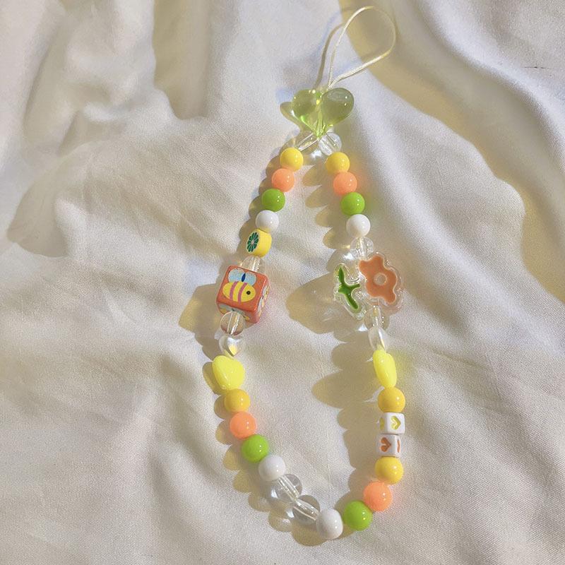 Bracelet de perles d'amour pour femmes, petit nœud en cristal frais, fleurs, amour, chaîne de téléphone portable, anti-chute, accessoires de coque de téléphone portable, DIY