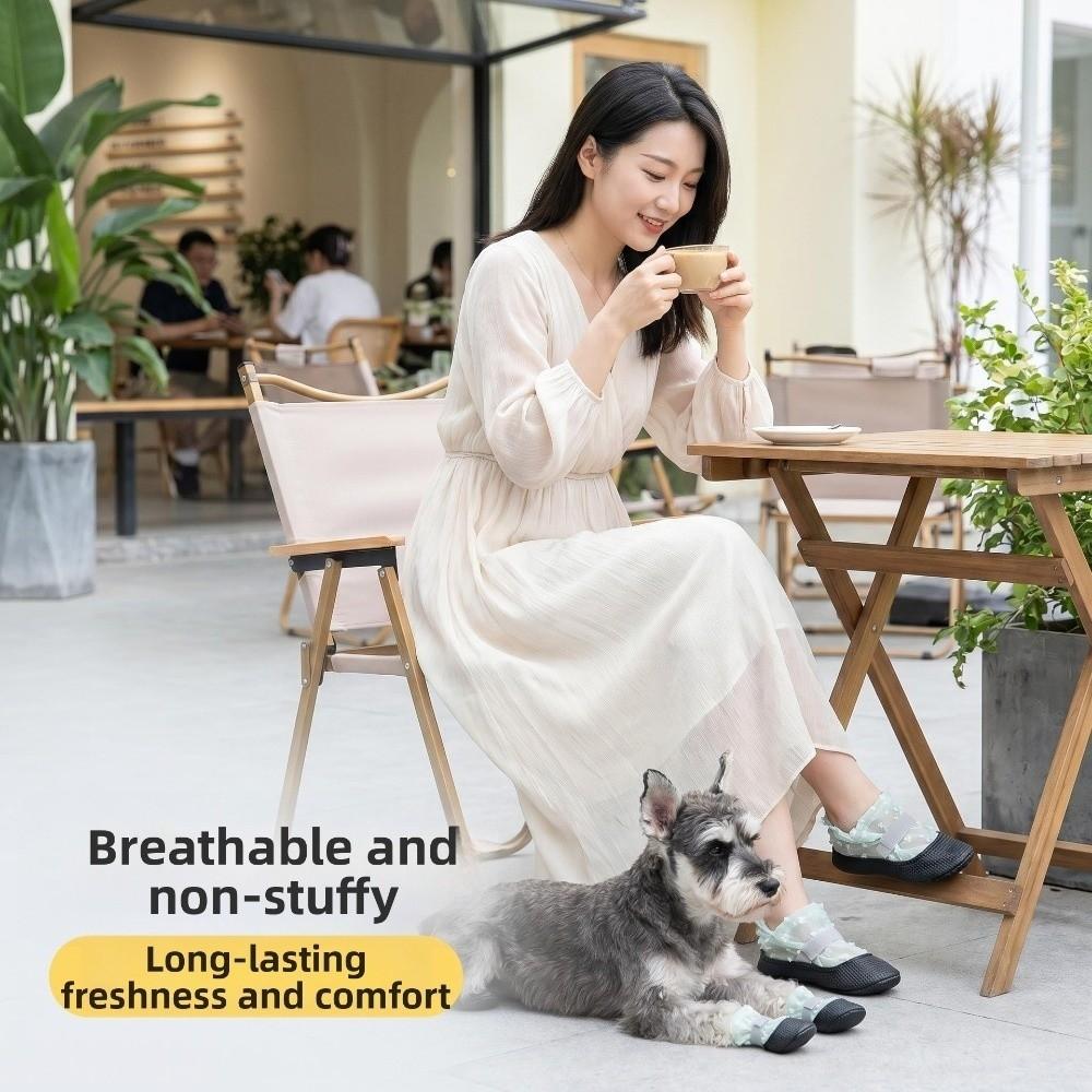 4Pcs Breathable Dog Mesh Shoes Wear Resistant Puppy Net Boots Anti-Slip Dog Boots Hot Pavement