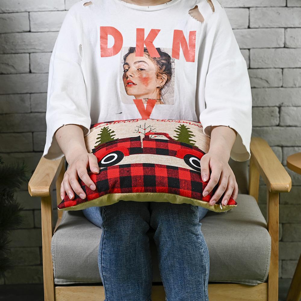 Red And Black Plaid Car Christmas Tree Pillow Cover For Christmas Decoration, Excluding Pillow Core Pillow Cover
