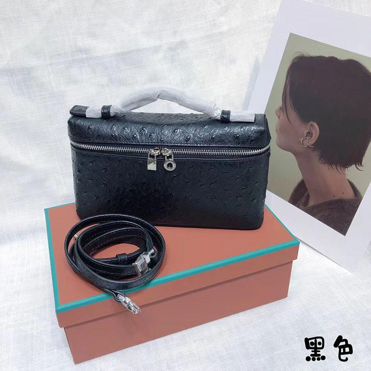 Borsa porta pranzo portatile in pelle di mucca con motivo struzzo, borsa a scatola in vera pelle, borsa a tracolla a mano alla moda