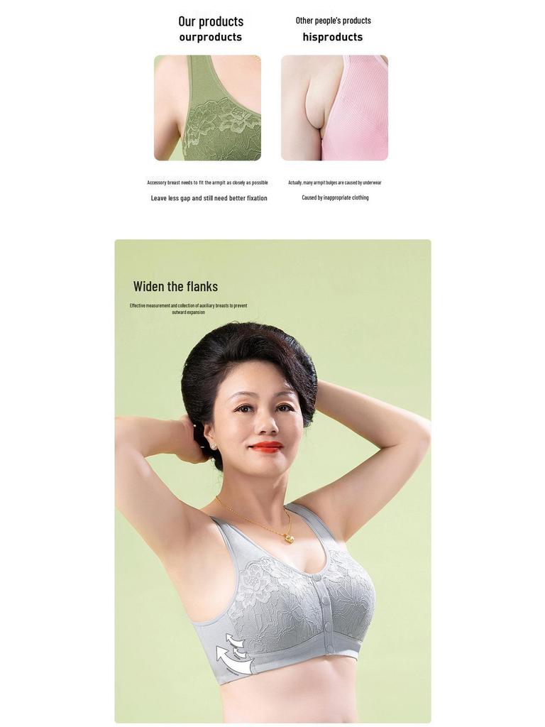 Wygodny koronkowy biustonosz kamizelkowy z zapięciem z przodu dla kobiet w średnim i starszym wieku - Bez fiszbin i cienki do noszenia latem