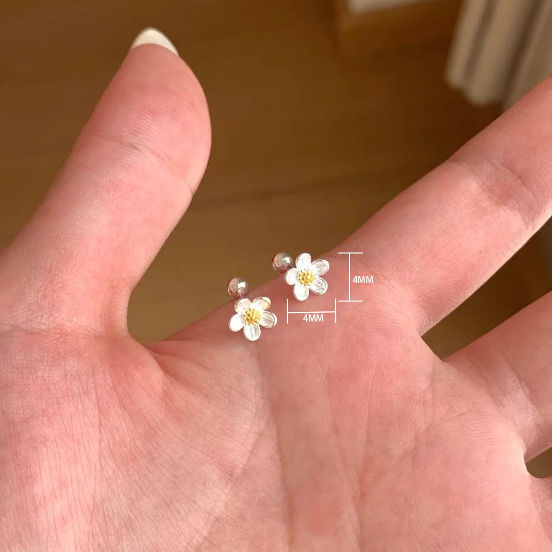 

PANJBJ 100% 925 Sterling Silver Flower Texture Earring for Women Extremely Small Romantic Office Fashion Jewelry Gift Dropship