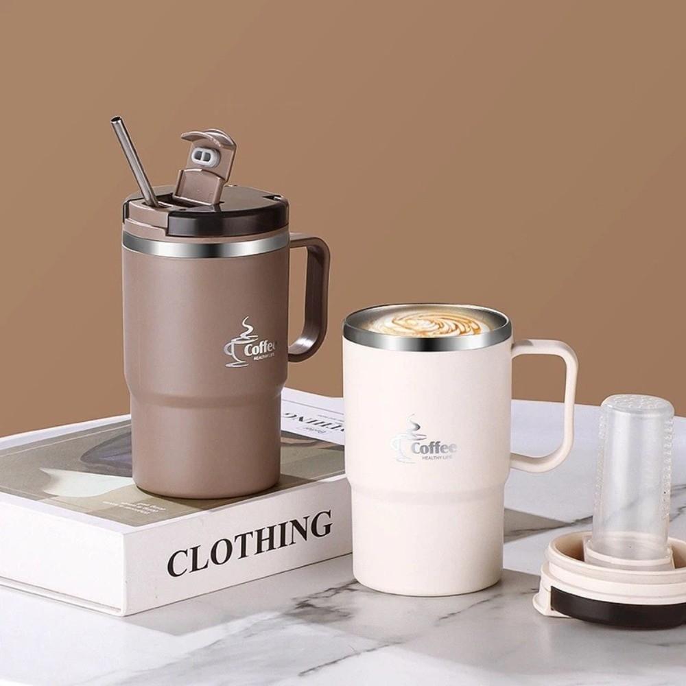 Portable 550ML Insulated Coffee Mug Stainless Steel with Lid Spoon Water Cup with Tea Strainer Leak-proof Milk Cup Outdoor