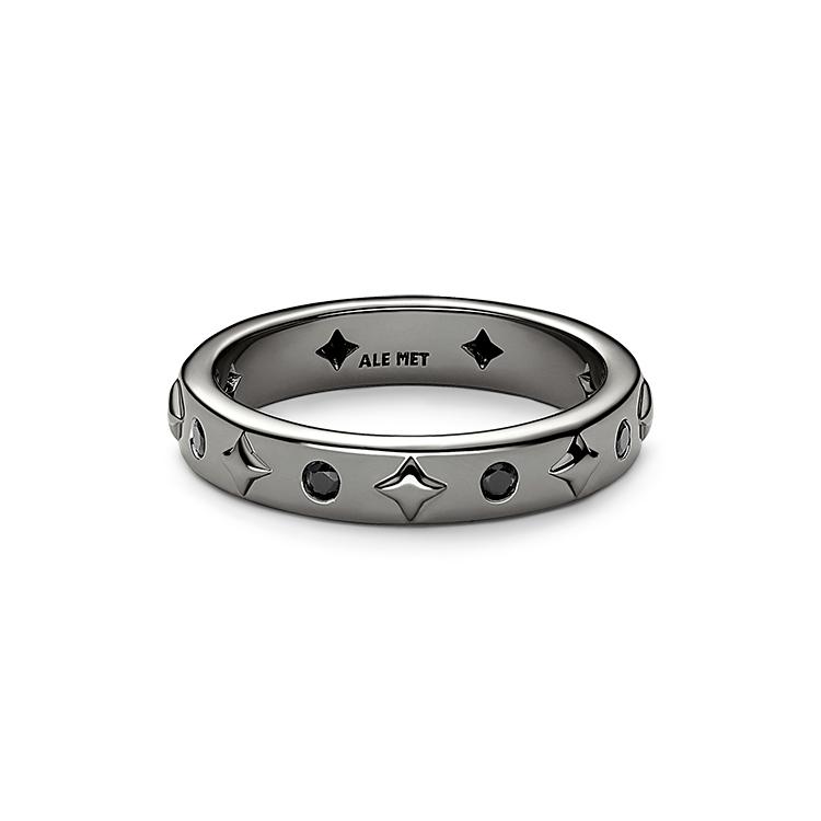 Pandora Star Dot Engraved Together Forever Glass Ring Unisex ring Black 142784C01