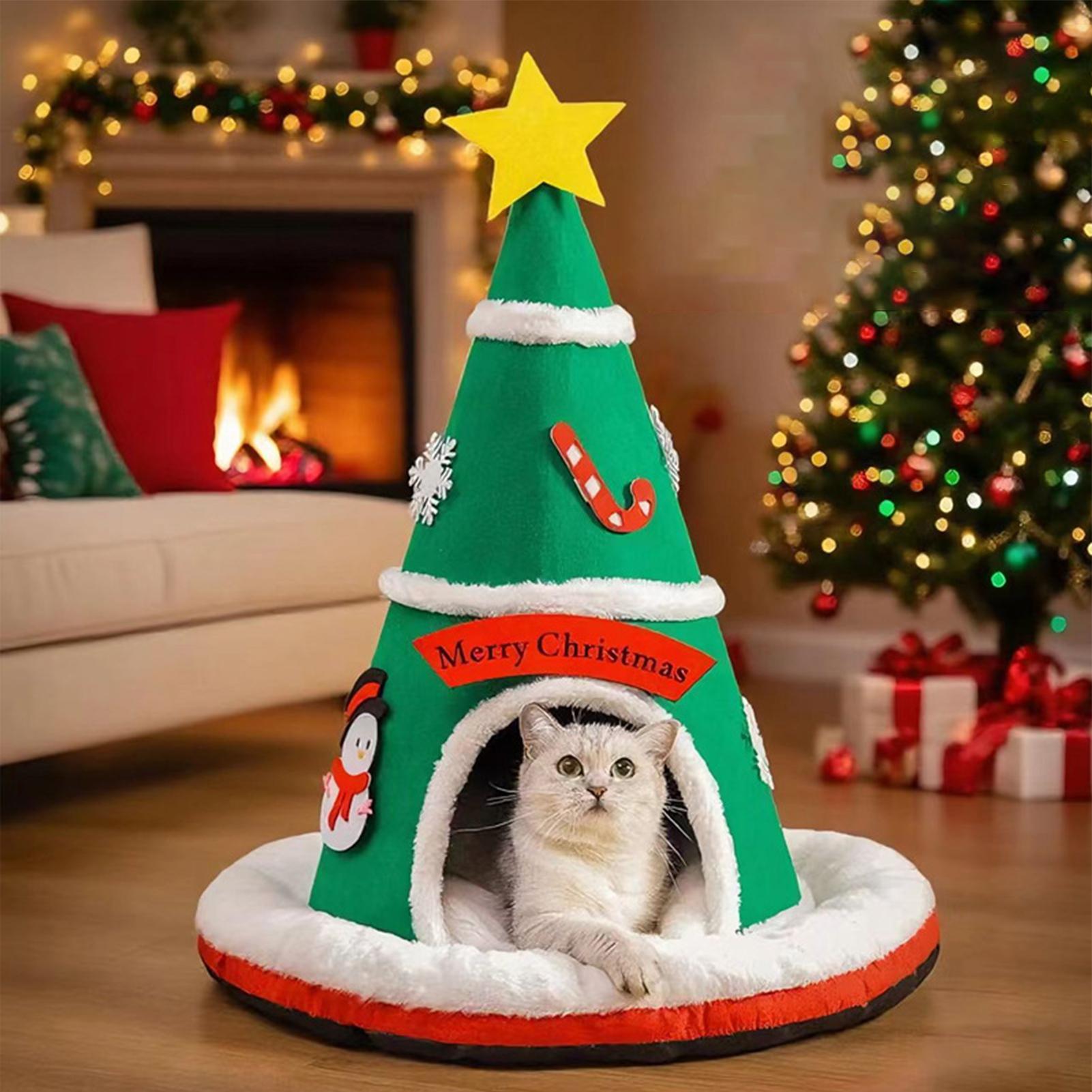 

Christmas Tree Enclosed Cat Bed with Removable Pillows Soft Kitten Cat Sleeping Cave Keeps Pets Warm for Puppy Kitten Pet China Mainland