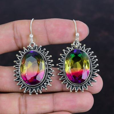 Faceted Multi Tourmaline Earring Genuine Gemstone Earring 925 Sterling Silver Earrings Handmade Jewelry Unique Design Earring Gifts For Wife