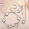3PCS Titanium Steel Non Fading Double-sided Clover Set Necklace Bracelet Earrings