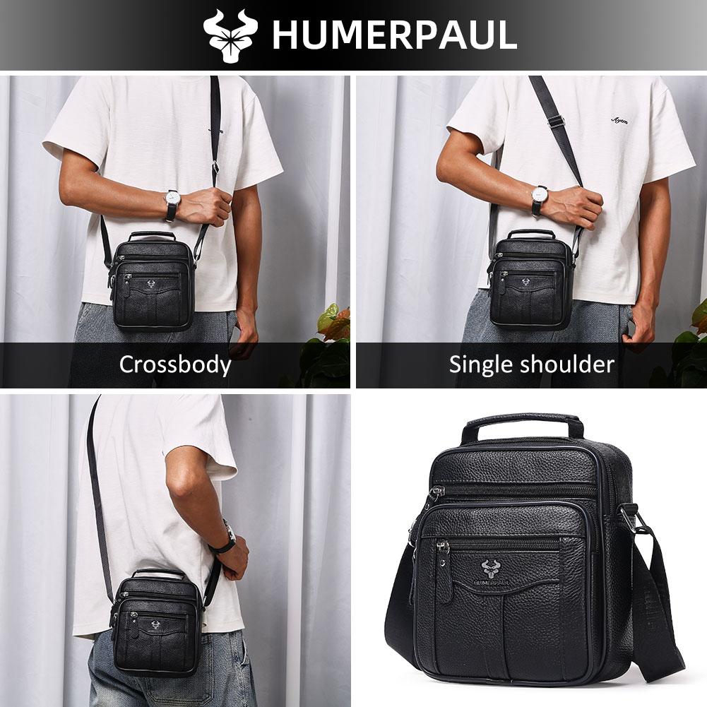 HUMERPAUL Men leather waist bag first layer cowhide multifunctional chest bag retro messenger bag shoulder bag