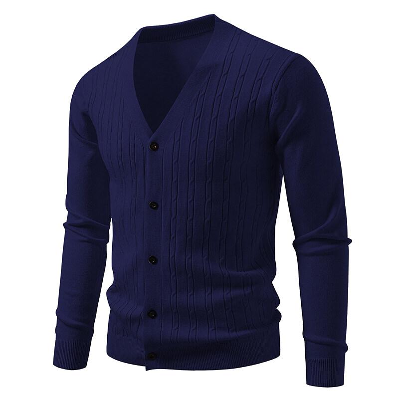Spring Autumn Korean Style Men's Knit Cardigan Fashion V-Neck Sweatercoat Men Casual Knitwear