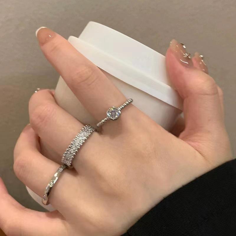 3PCS Fashion Luxury Zircon Rings for Women Men Simple Elegant Adjustable Opening Wedding Ring Set Party Jewelry Gifts