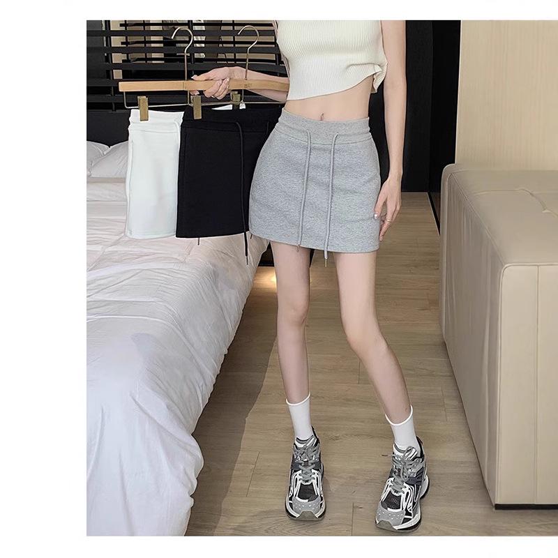 Women's Summer High-Waist Versatile A-Line Drawstring Sports Mini Skirt with Hip-Wrap Design