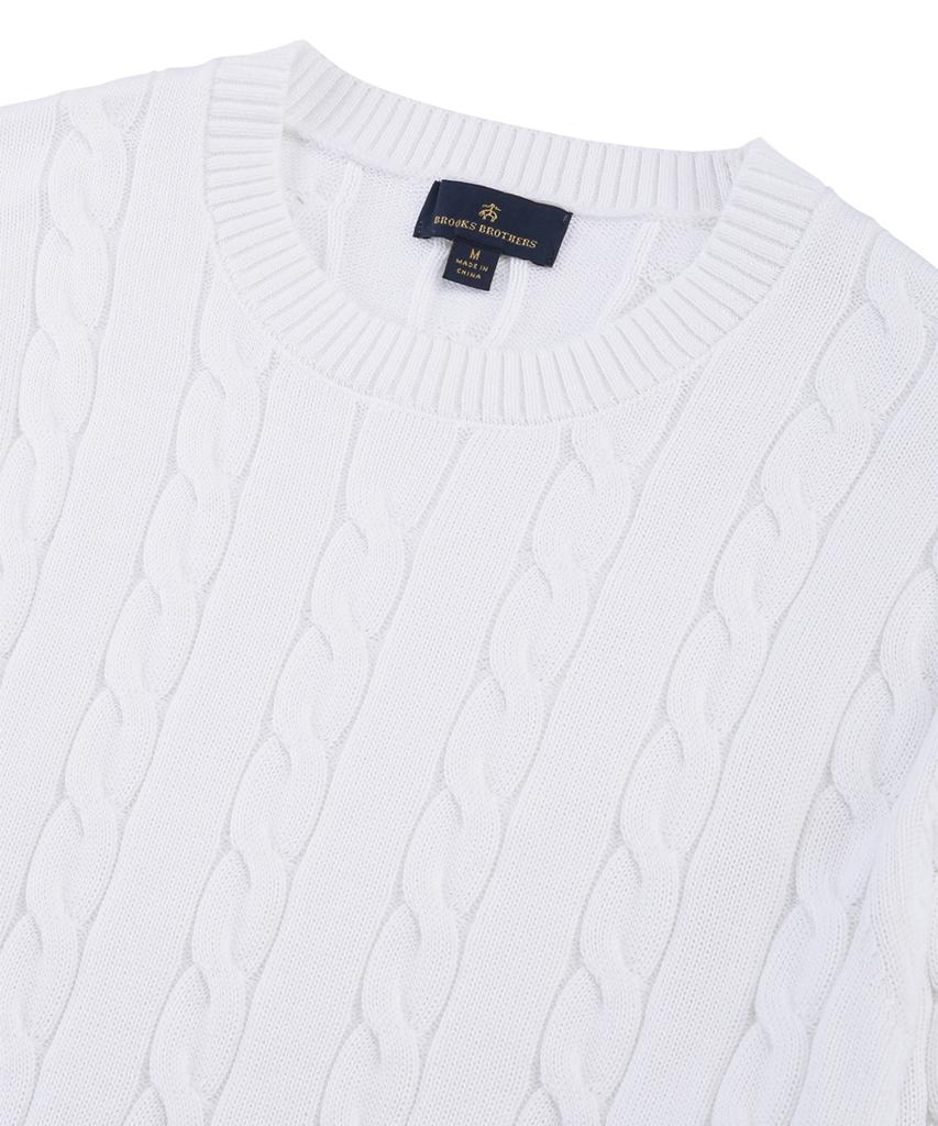 BROOKS BROTHERS Cotton Cable Crew Neck Sweater (White) (Bbwrmf7368Aes)