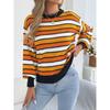 Maglione da Donna Casual a Blocchi di Colore con Strisce, Maniche a Lanterna, Girocollo, Vestibilità Larga