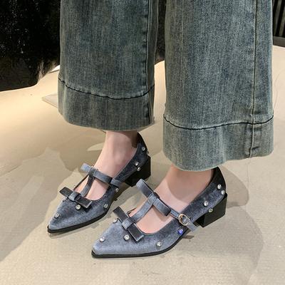 Mode Bout Pointu Cristal Femmes Chaussures à Talons Épais Élégants Sandales d'Été 2025 Nouvelle Mode Robe Fête Boucle Femme Escarpins Zapatos