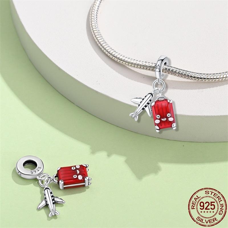 Copper Travel Series-Beach Ocean Suitcase Charms Fit Original 3Mm Pan Bracelet For Women Birthday Fine Jewelry Gift