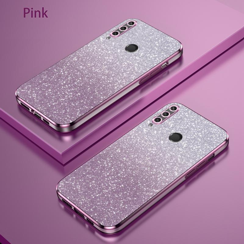 

For Huawei Y6P Luxury Electroplated Glitter Case For Huawei Y6P Soft TPU Bumper Transparent Phone Back Cover For Huawei Y6P розовый