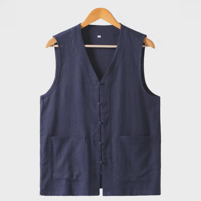 

Мужской летний жилет в китайском стиле из хлопка и льна в стиле Тан — легкий, для людей среднего и пожилого возраста, доступны большие размеры 2XL