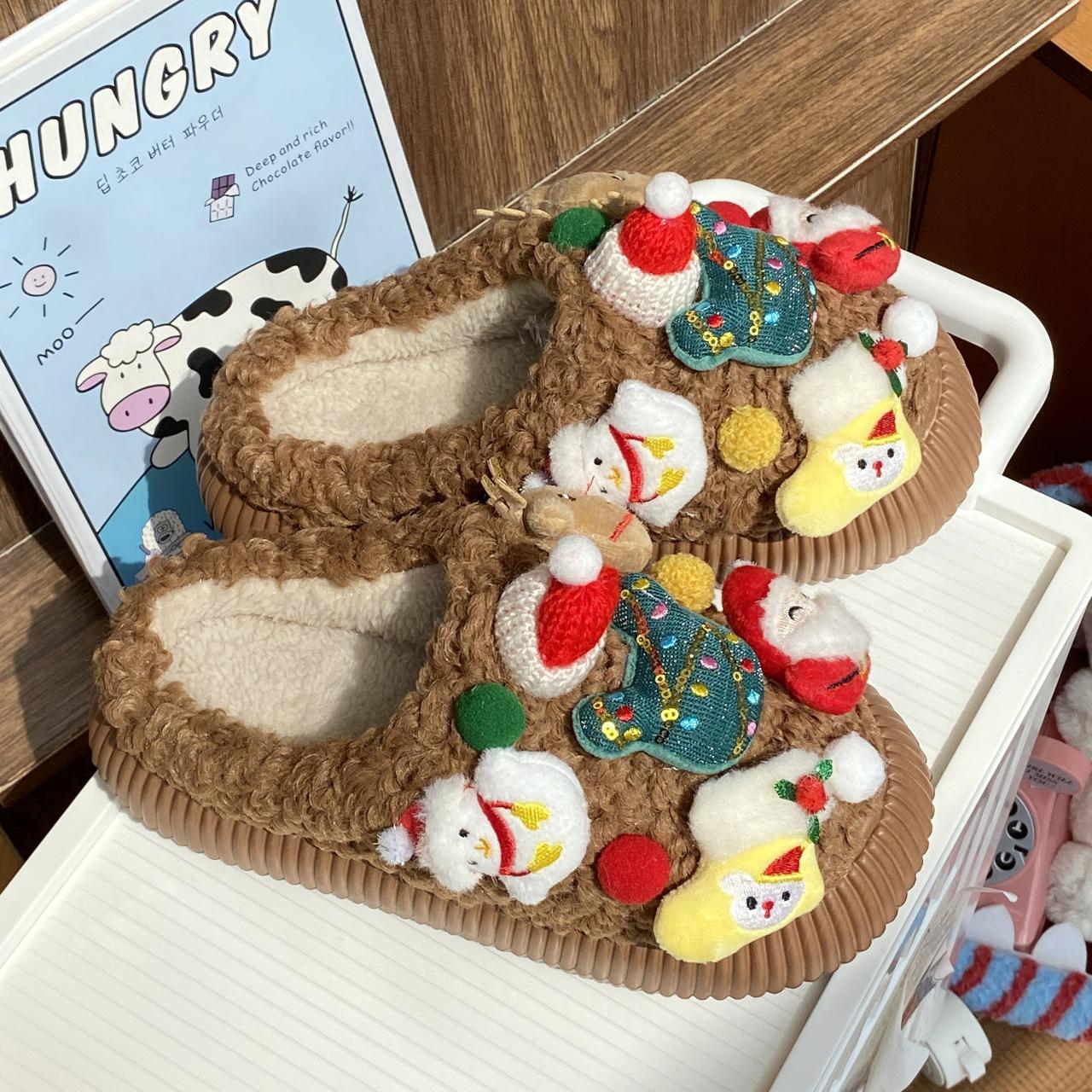 

Fashion Women Cute Cartoon Snowflake Christmas Cotton Slippers Ladies Winter New Anti-slip Winter Warm Indoor Home Floor Fluffy Slides 40-41 коричневый