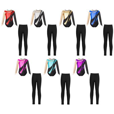 Langarm-Turnanzug für Mädchen mit rundem Ausschnitt und Leggings für sportliche Tanz-Outfits