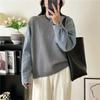 Pull Tricot Fausse Deux Pièces Manches Jean Patch Col Rond Coupe Ample Vêtement d'Automne pour Femme